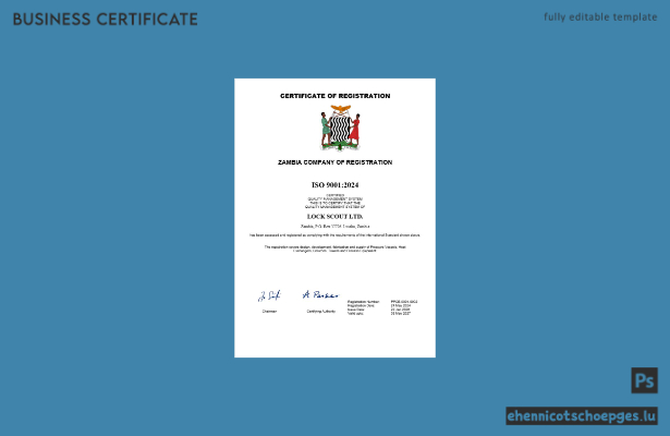 Beispiel eines Geschäftsregistrierungszertifikats in Sambia (Word- und PDF-Datei)